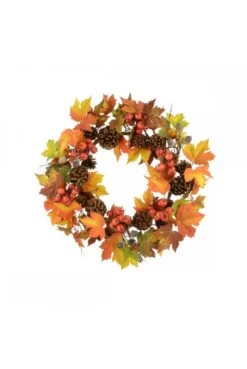 Artificial Autumnal Foliage Wreath With Fruit & Pine Cones
